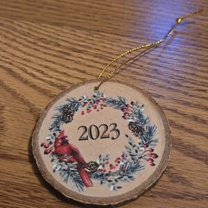 Rustic Cardinal Holiday Ornament 2023 Christmas Decor Red Wooden Oranment